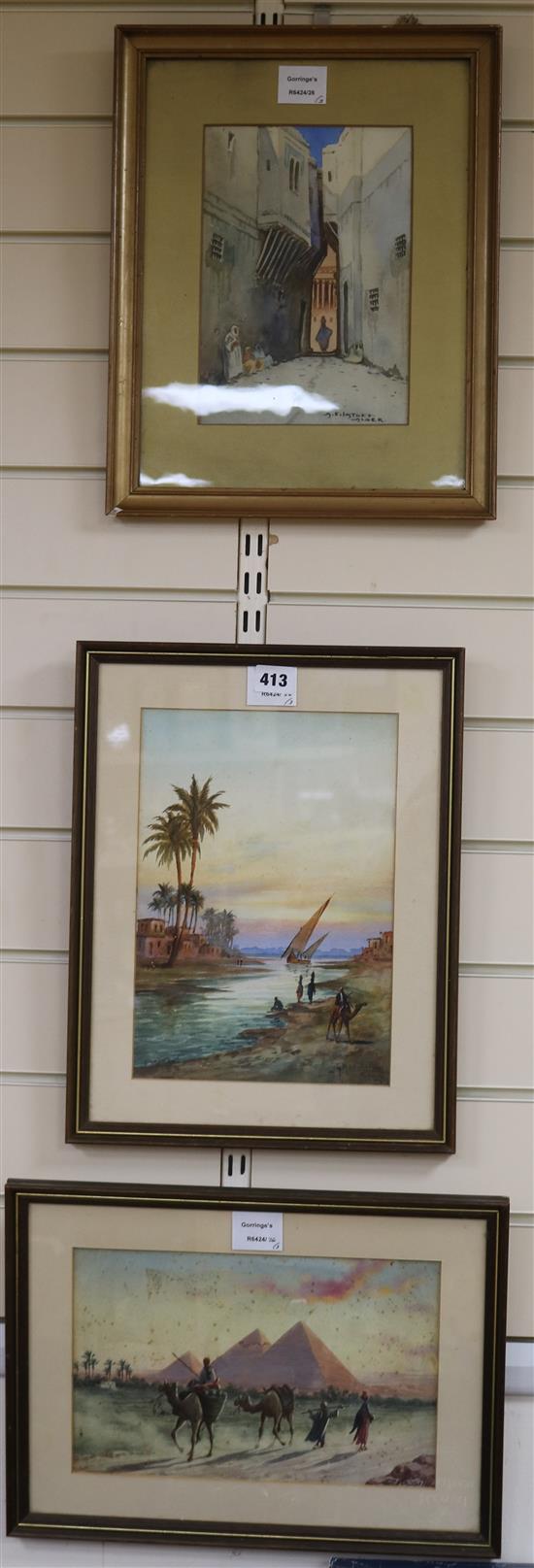 G. Marchettini, watercolour, Arab beside The Nile, signed, 30 x 20cm and two similar watercolours